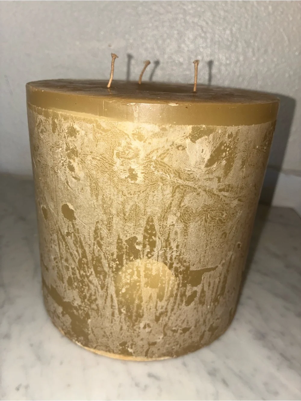 Pottery Barn Vanilla Amber Textured Triple Wick Wax Pillar Candle 6” x 6”